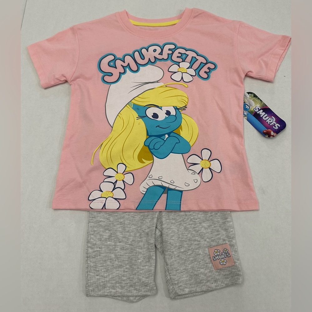 Smurfs Toddler Girls Smurfette Graphic Tee and Bike Shorts Set, 2-Piece, Size 4T